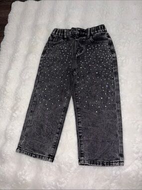Girls' Black Washed Jeans with Rhinestone Detail